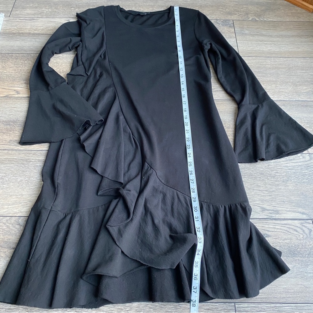Halogen Long Bell Sleeve Ruffle Modal Blend Modest Black Dress sz s - Picture 5 of 8